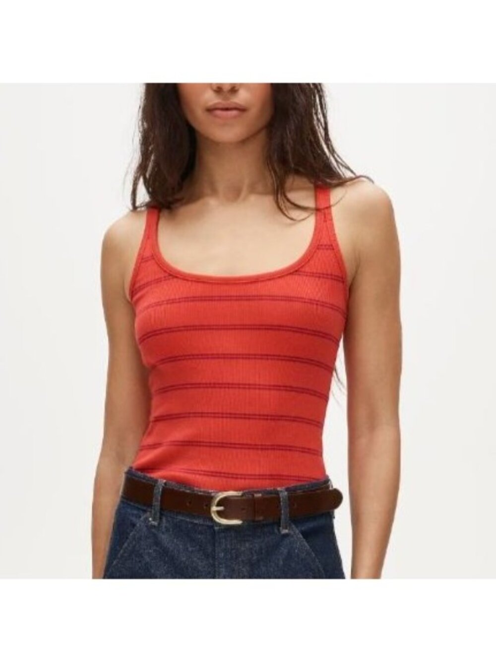 NWT J.Crew Rib Scoopneck Tank Top XS California Poppy Stripe Slim Stretch Summer